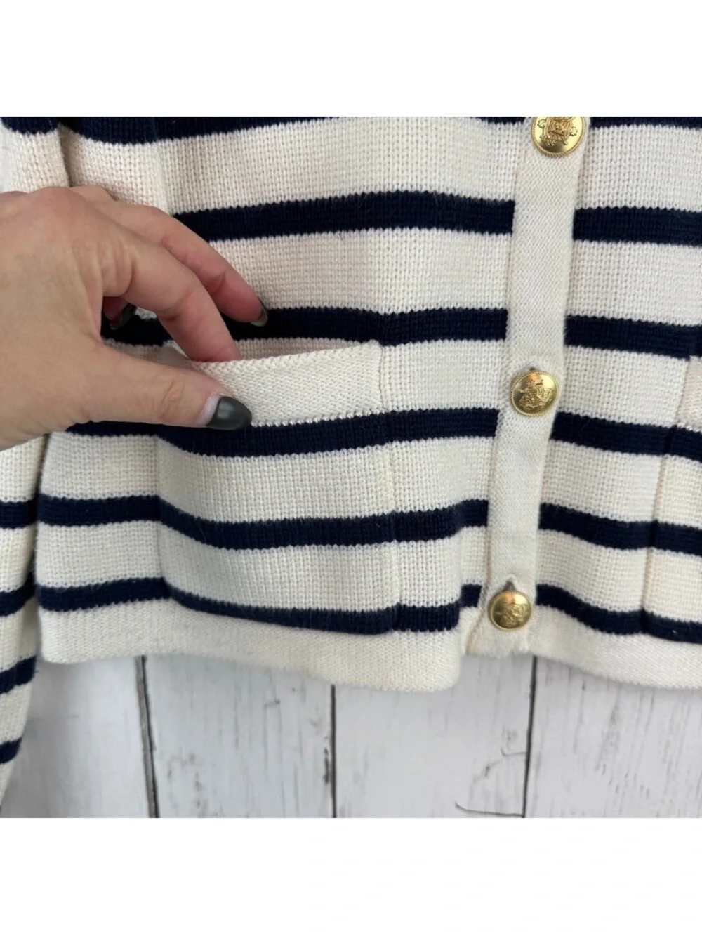 J. Crew Navy and White Striped Button-Front Cardigan